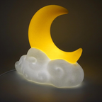 Crescent Moon On Cloud Sculptural LED Lamp, Dual-Tone Ambient Bedside Lighting With Customizable Illumination Shades